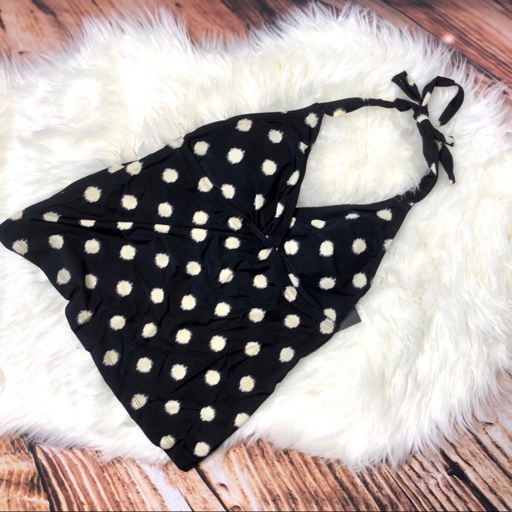 Black Polka Dot Halter Tankini Top Swimsuit